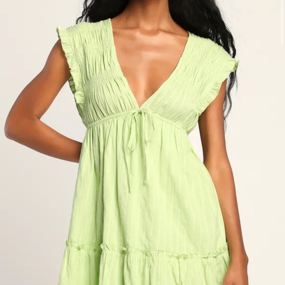 Light Green Smocked Vneck mini dress